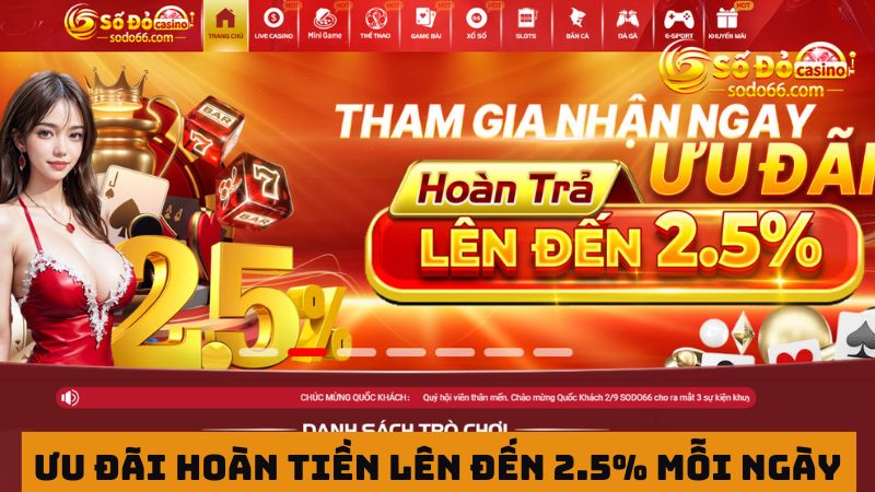 hoàn trả mỗi ngày lên đến 2.5%